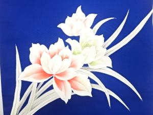 アンティーク　塩瀬　手描き　花模様名古屋帯